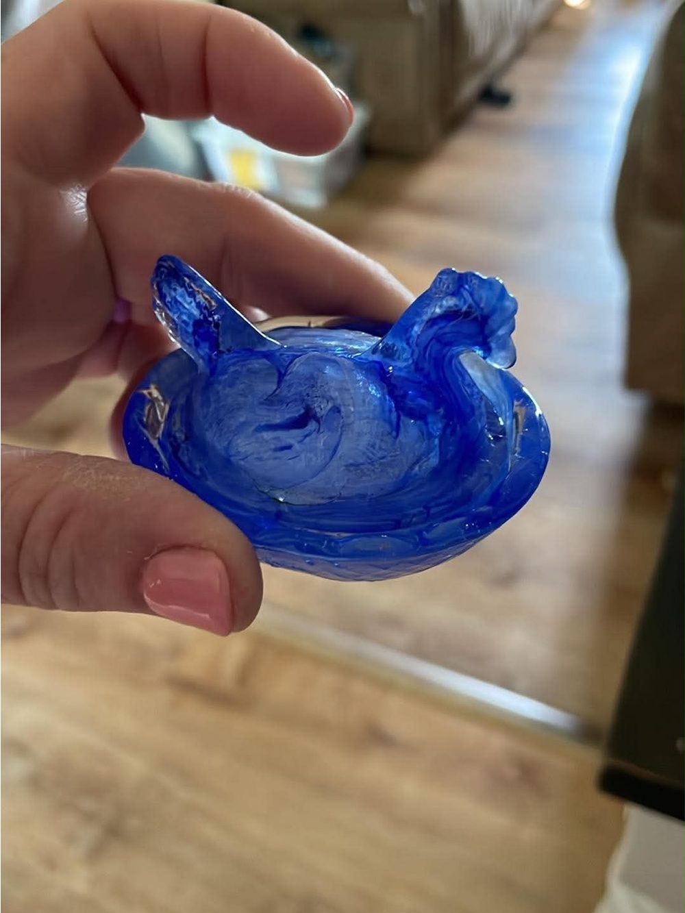 Handblown Blue Glass Swan Dish - Decorative Accent